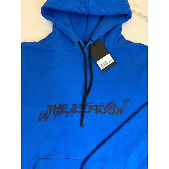 The Kooples Men's Hoodie Large Blue Neoprene, "What Is" Inscription, Heavyweight - Picture 12 of 14